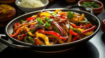 Photo of Vegetable Fajitas as a dish in a high-end restaurant. Generative AI