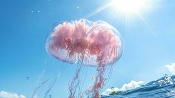 Photo of a Jellyfish under Blue Sky. Generative AI