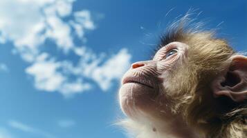 Photo of a Monkey under Blue Sky. Generative AI