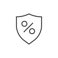Percent inside of a Shield Isolated Line Icon. Perfect for web sites, apps, UI, internet, shops, stores. Simple image drawn with black thin line vector