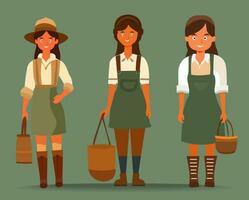 Farmer girl collection flat illustration vector