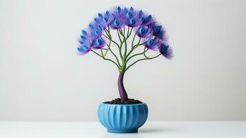 Photo of Peacock flower in pot isolated on white background. Generative AI