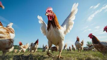 Photo of a Poultry  in the Farmland. Generative AI