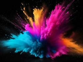 Colored powder explosion isolated on black background. photo