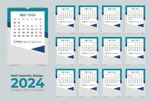 Monthly calendar template for 2024 year, 12 Pages Wall calendar 2024, New year wall calendar vector