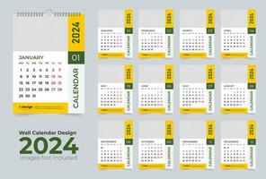 mensual calendario modelo para 2024 año, 12 paginas pared calendario 2024, nuevo año pared calendario vector