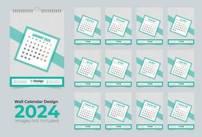 Monthly calendar template for 2024 year, 12 Pages Wall calendar 2024, New year wall calendar vector