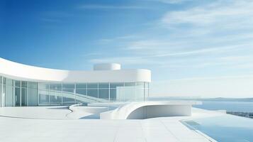 Modern architecture, white building with blue sky background. 3d render. Generative AI photo