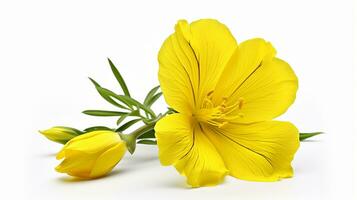 Photo of beautiful Evening Primrose flower isolated on white background. Generative AI