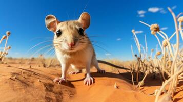 Photo of a Desert Kangaroo Rat in a Desert with blue sky. Generative AI