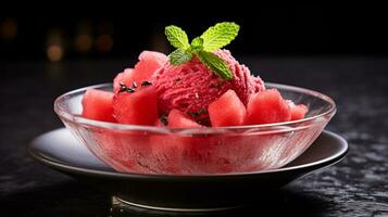 Photo of Watermelon Granita as a dish in a high-end restaurant. Generative AI