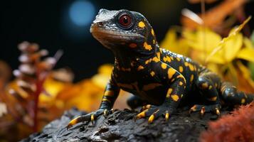 de cerca foto de un salamandra mirando en su hábitat. generativo ai