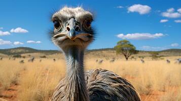 Photo of a Emu in the Farmland. Generative AI