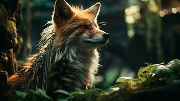 Close-up photo of a Fox looking any direction on jungle. Generative AI