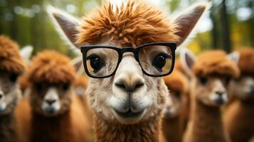 de cerca foto de un alpaca mirando ninguna dirección. generativo ai