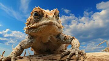 Photo of a Horned Toad in a Desert with blue sky. Generative AI