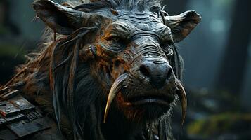 Close-up photo of a Warthog looking any direction on jungle. Generative AI