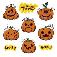 Halloween pumpkin set with unique expresion in vintage style. vector