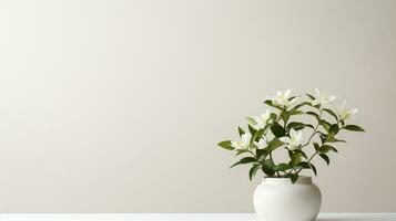 Photo of Jasmine flower in pot isolated on white background. Generative AI