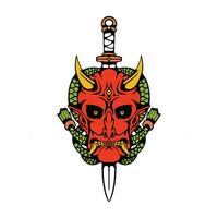 ilustración de hanya máscara con samurai espada vector