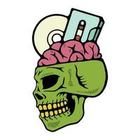 illustration of a skull with a brain and a cassette vector