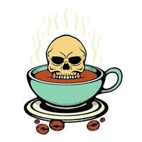 ilustración de un cráneo dentro un café taza vector
