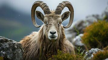 Close-up photo of a Ibex looking any direction. Generative AI