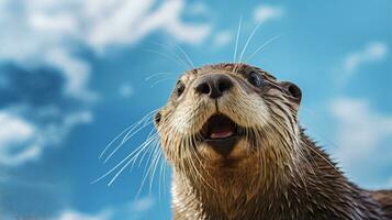 foto de un nutria debajo azul cielo. generativo ai