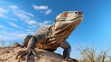 Photo of a Monitor Lizard under Blue Sky. Generative AI