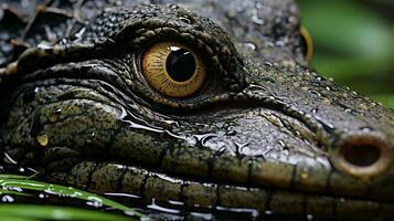 Close-up photo of a Alligator looking in their habitat. Generative AI