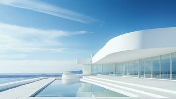 Modern architecture, white building with blue sky background. 3d render. Generative AI photo