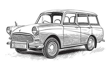 Retro car hand drawn sketch Vector illustration