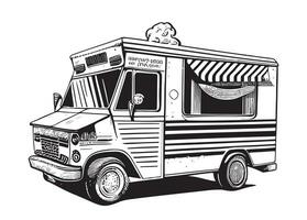 Retro fast food van hand drawn sketch Vector illustration