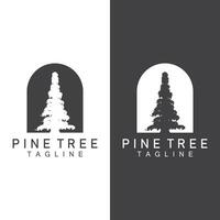 Pine Tree Logo, Vector Design Illustration Template Evergreen Tree Vintage Silhouette Forest