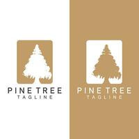 Pine Tree Logo, Vector Design Illustration Template Evergreen Tree Vintage Silhouette Forest