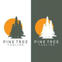 Pine Tree Logo, Vector Design Illustration Template Evergreen Tree Vintage Silhouette Forest