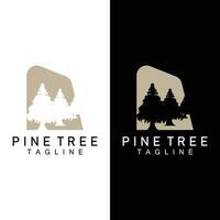 Pine Tree Logo, Vector Design Illustration Template Evergreen Tree Vintage Silhouette Forest