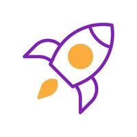 Rocket icon duotone purple yellow business symbol illustration. vector