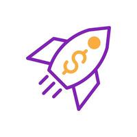 Rocket icon duotone purple yellow business symbol illustration. vector