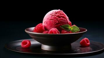 Photo of Raspberry Sorbet as a dish in a high-end restaurant. Generative AI