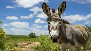 Photo of a Donkey in the Farmland. Generative AI