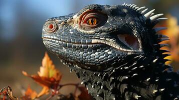 Close-up photo of a Tegu Lizard looking in their habitat. Generative AI