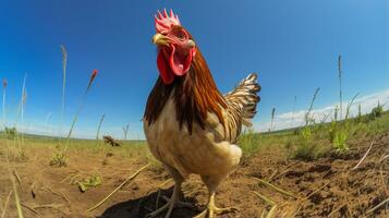 Photo of a Bantam Chicken in the Farmland. Generative AI