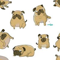 pug, bulldog, dog pattern background for textile, fabric, wallpaper vector