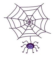 Scary spider web as a symbol of Halloween. Spooky cobweb with spiders. Flat vector illustration.