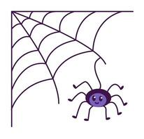 Scary spider web as a symbol of Halloween. Spooky cobweb with spiders. Flat vector illustration.