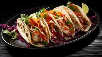 Photo of Grilled Fish Tacos as a dish in a high-end restaurant. Generative AI
