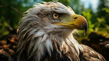 Close-up photo of a Eagle looking any direction. Generative AI