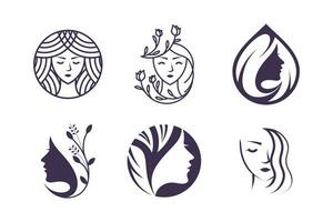 Set of beauty woman logo design vector with creative element concept