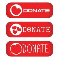 Donate web button. Set red buttons with heart. Symbol of financial aid isolated on white background. Vector illustration.